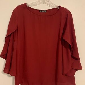 SHEIN Burgundy Ruffled Half Sleeve Blouse